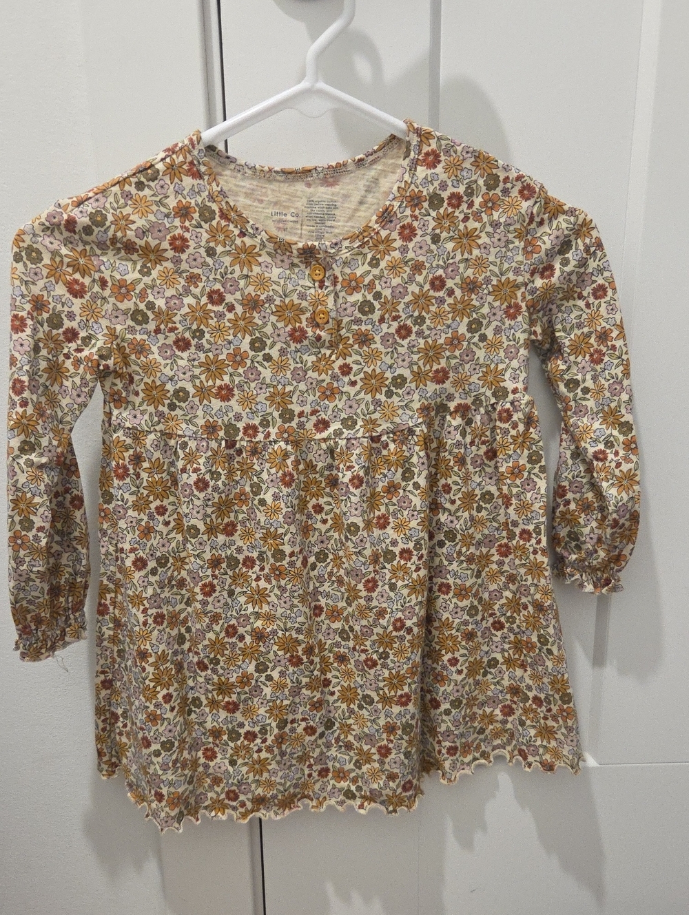 Girls' Floral Long-Sleeve Tunic Dress - Cream with Mustard & Rust Floral
